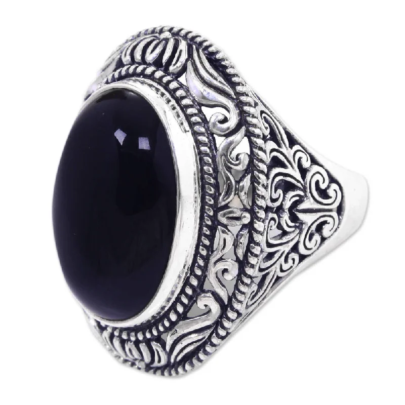 Handmade Sterling Silver 'Amed Eclipse' Onyx Ring (Indonesia) - Aqua