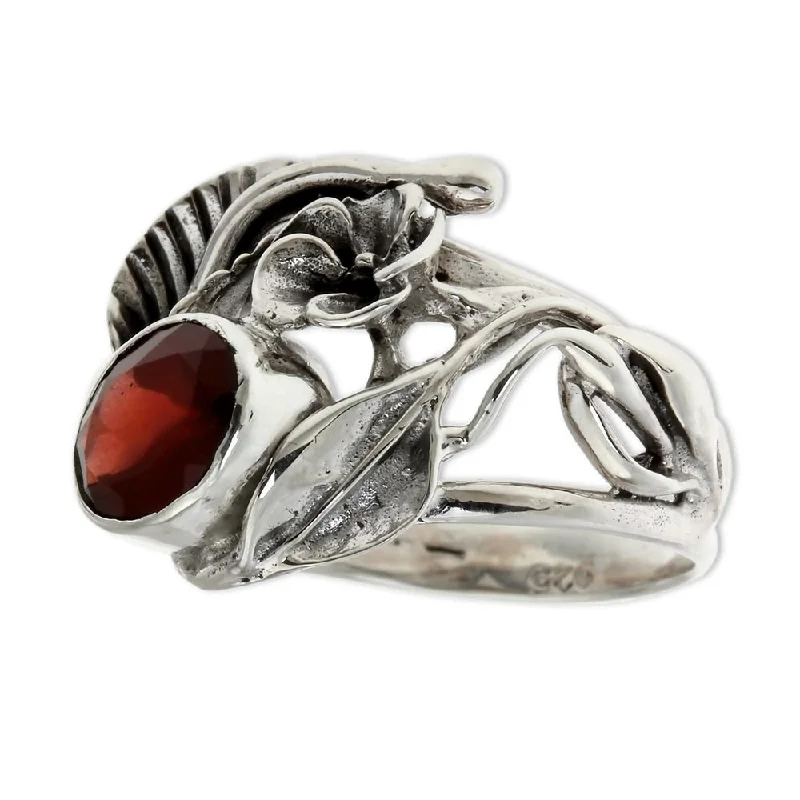 Handmade Sterling Silver 'Frangipani Bouquet' Garnet Ring (Indonesia)