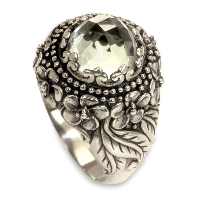 Handmade Sterling Silver 'Graceful Plumeria' Prasiolite Ring (Indonesia)