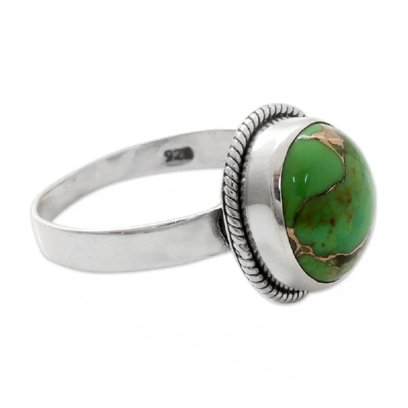 Handmade Sterling Silver 'Green Fields in Jaipur' Turquoise Ring (India)