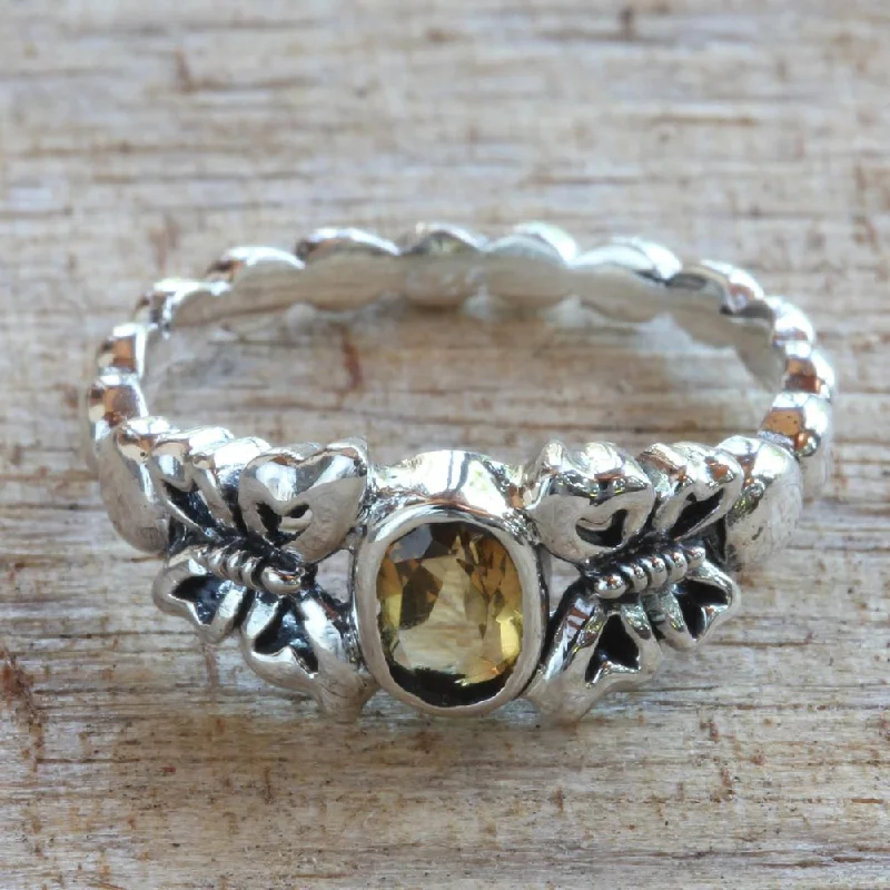 Handmade Sterling Silver 'Honey and Butterflies' Citrine Ring (Indonesia)