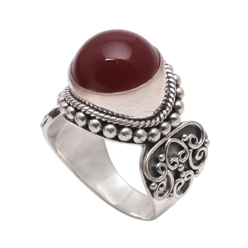 Handmade Sterling Silver 'Incandescent Moon' Carnelian Ring (Indonesia)