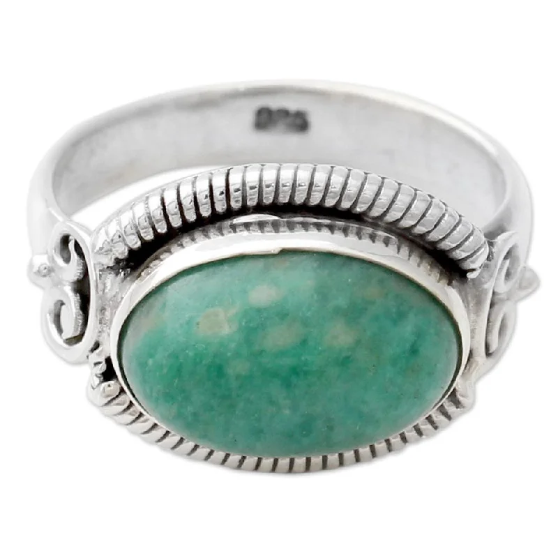 Handmade Sterling Silver 'Seafoam' Amazonite Ring (India)