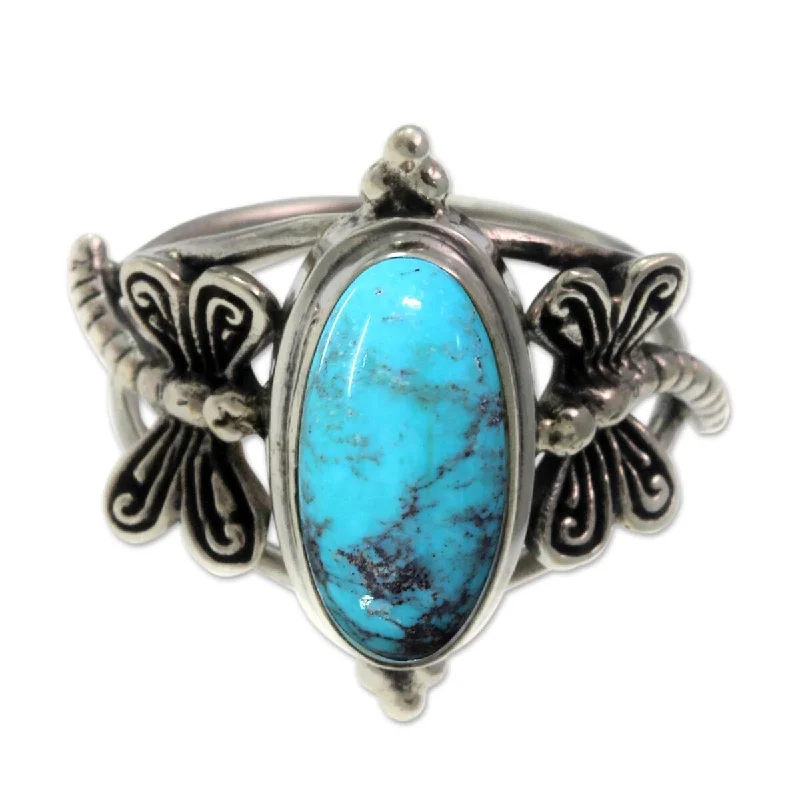 NOVICA Handcrafted Sterling Silver 'Dragonfly Sky' Turquoise Ring (Indonesia)