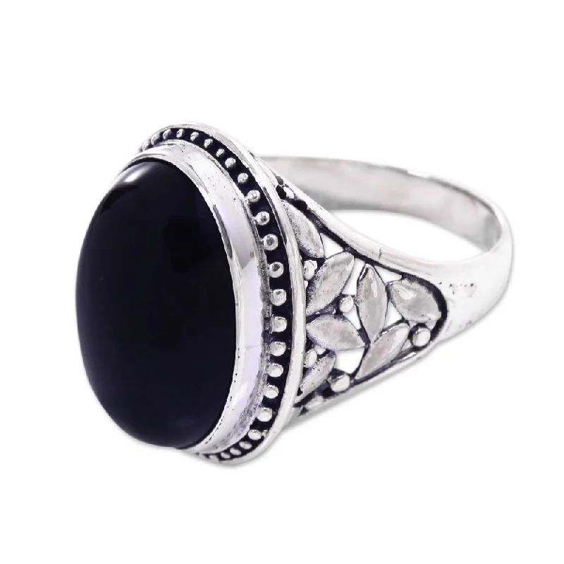 NOVICA Handmade Sterling Silver and polished black Onyx Ring made in Indonesia (Indonesia)