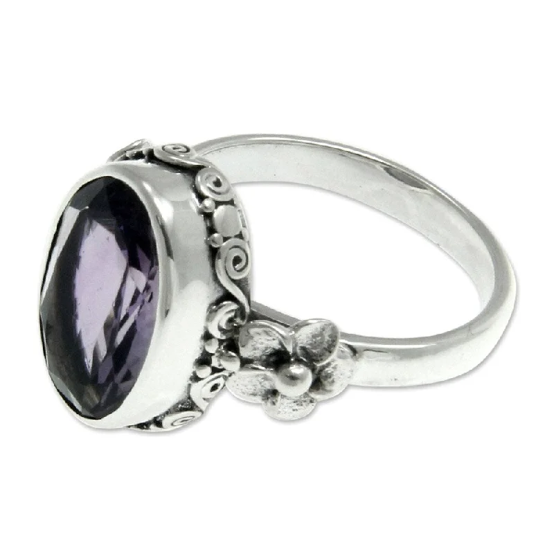 NOVICA Handmade Sterling Silver 'Frangipani Allure' Amethyst Ring (Indonesia)