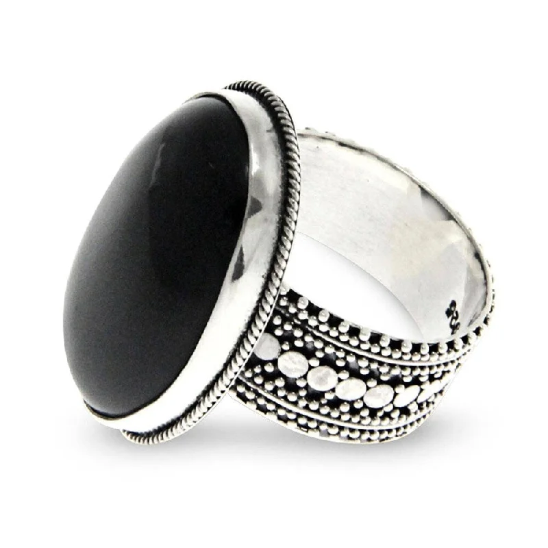 NOVICA Handmade Sterling Silver 'Oracle' Onyx Ring (Indonesia)