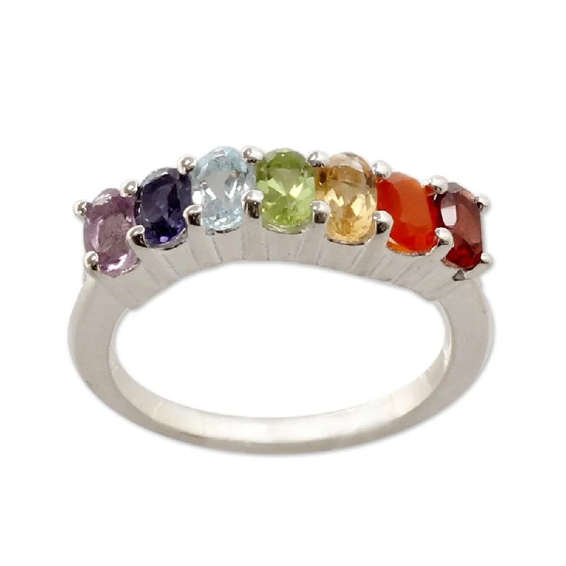 NOVICA Handmade Sterling Silver 'Positivity' Multi-gemstone Ring (India)