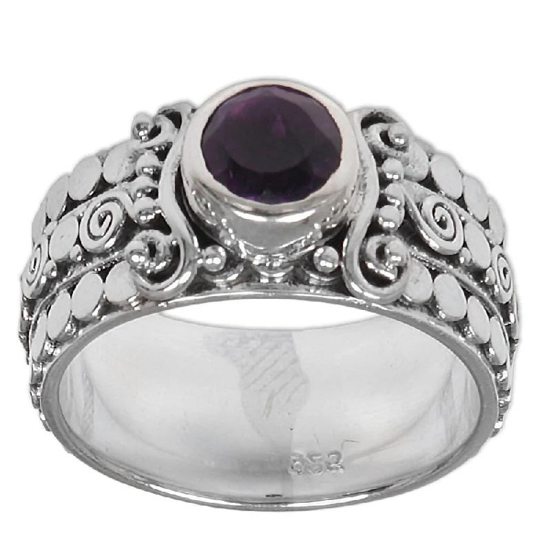 NOVICA Handmade Sterling Silver 'Swirling Serenity' Amethyst Ring (Indonesia)