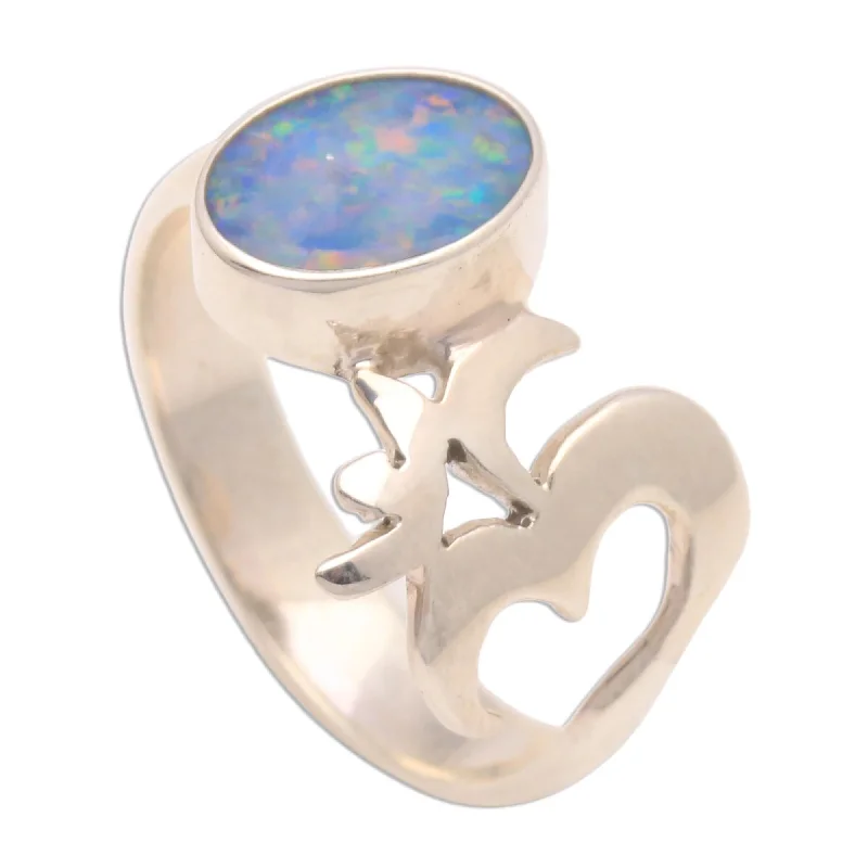 NOVICA Sterling Silver Hindu Meditation Opal Ring