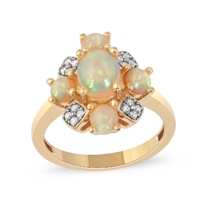 Opal Gemstone 1/10ct TDW Diamond Halo Ring in 10k Rose Gold