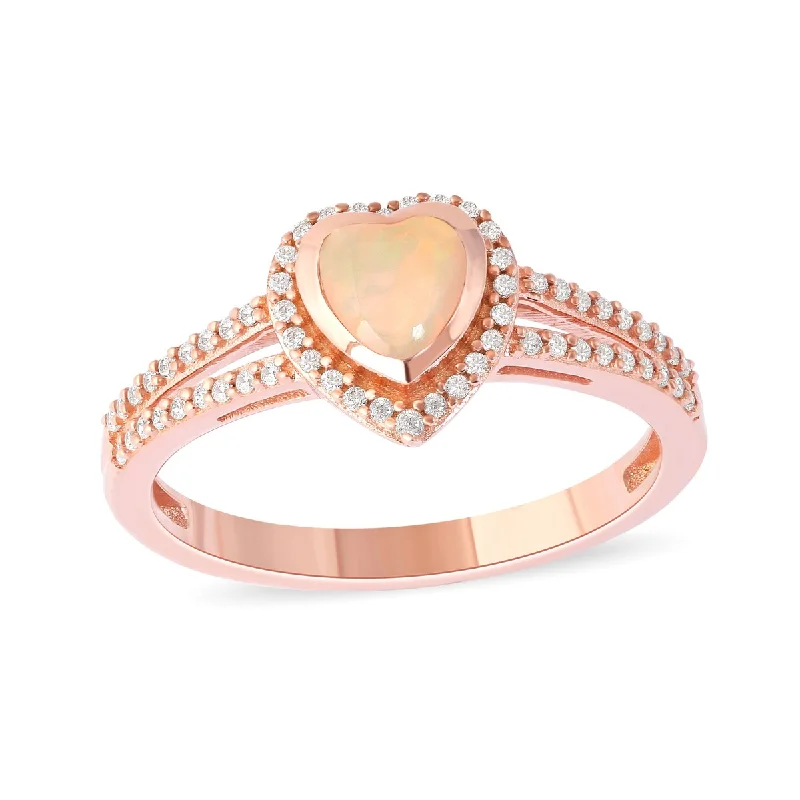 Opal Gemstone 1/5ct TDW Diamond Halo Ring in 10k Rose Gold