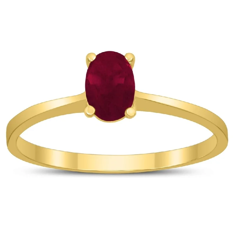 Oval Solitaire 6X4MM Ruby Ring in 10K Yellow Gold