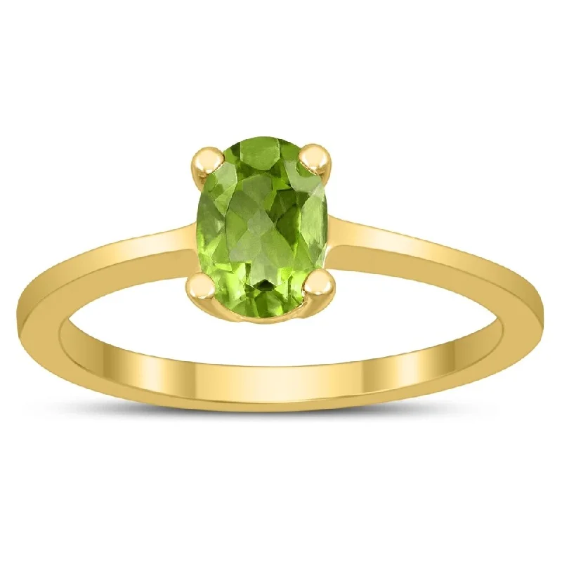 Oval Solitaire 7X5MM Peridot Ring in 10K Yellow Gold