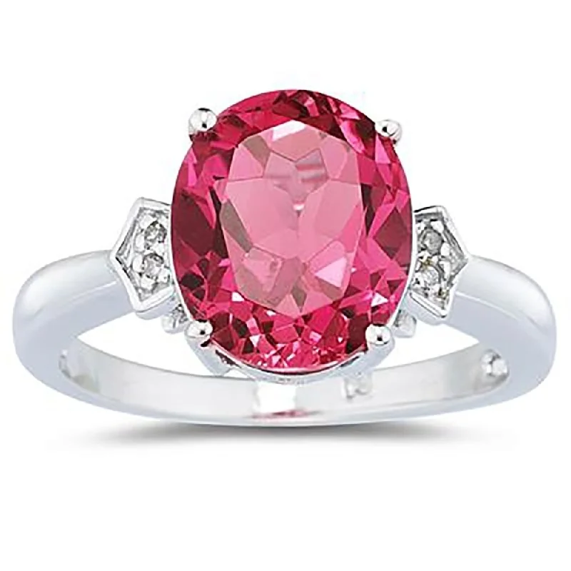 Pink Topaz & Diamond Ring in 10k White Gold