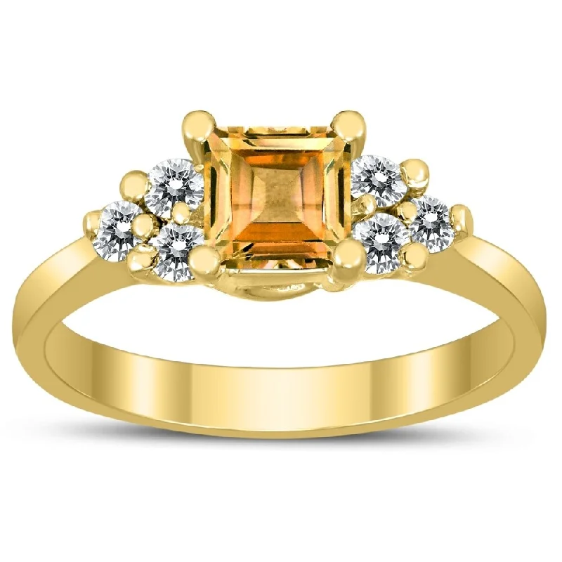 Princess Cut 5X5MM Citrine and Diamond Duchess Ring in 10K Yellow Gold