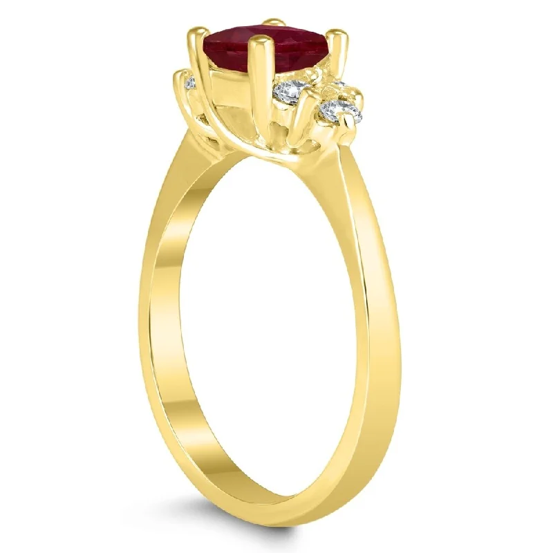 Princess Cut 5X5MM Ruby and Diamond Duchess Ring in 10K Yellow Gold