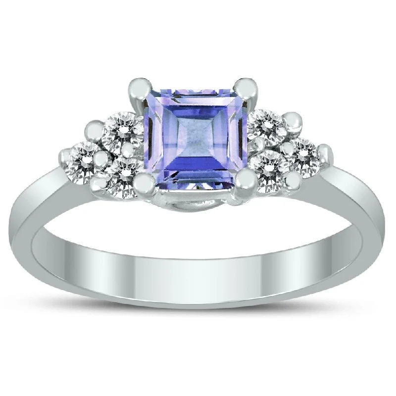 Princess Cut 5X5MM Tanzanite and Diamond Duchess Ring in 10K White Gold