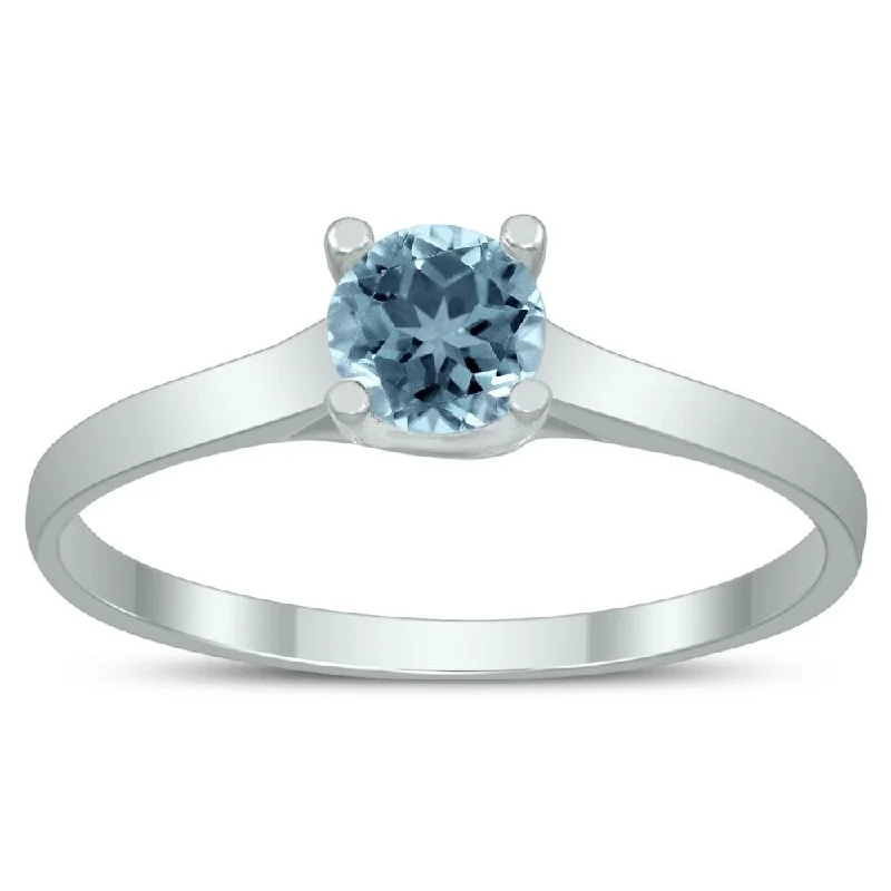 Round 4MM Aquamarine Cathedral Solitaire Ring in 10K White Gold