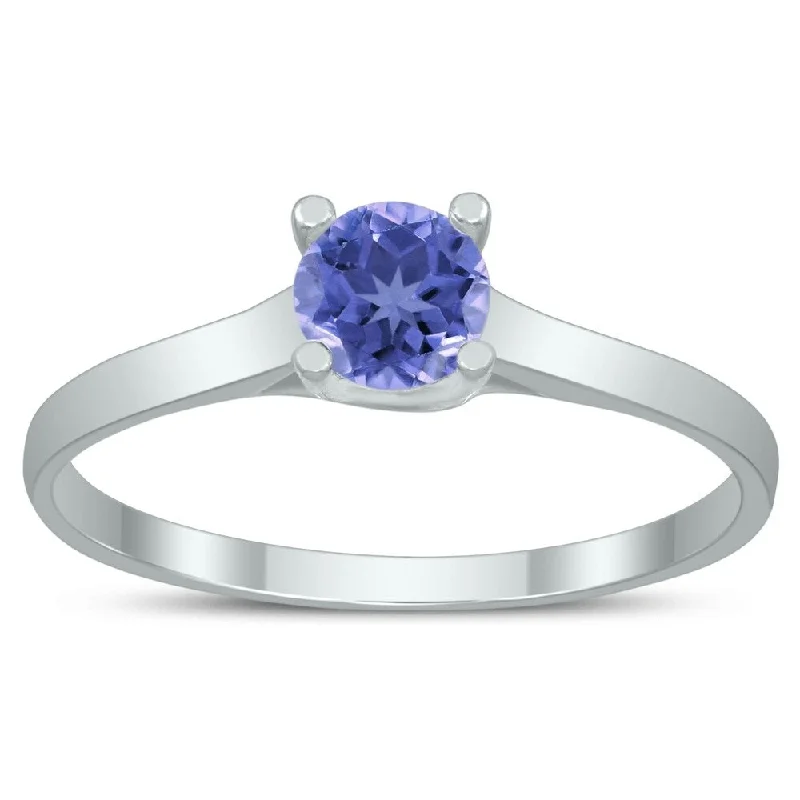 Round 4MM Tanzanite Cathedral Solitaire Ring in 10K White Gold