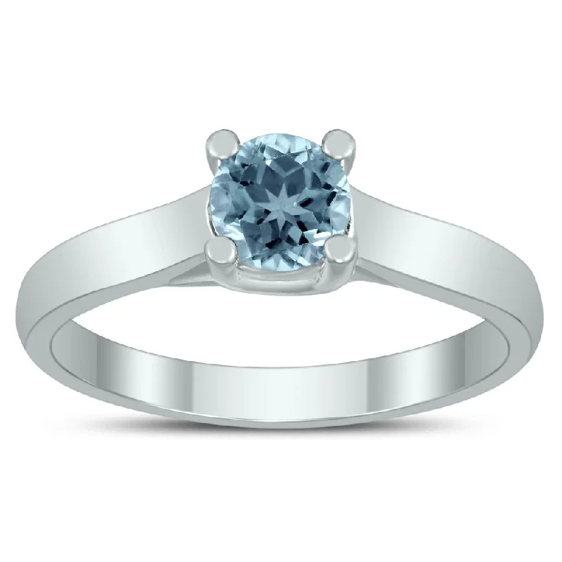 Round 5MM Aquamarine Cathedral Solitaire Ring in 10K White Gold