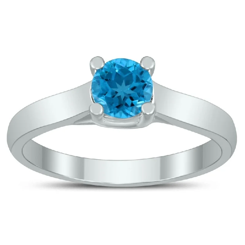 Round 5MM Blue Topaz Cathedral Solitaire Ring in 10K White Gold