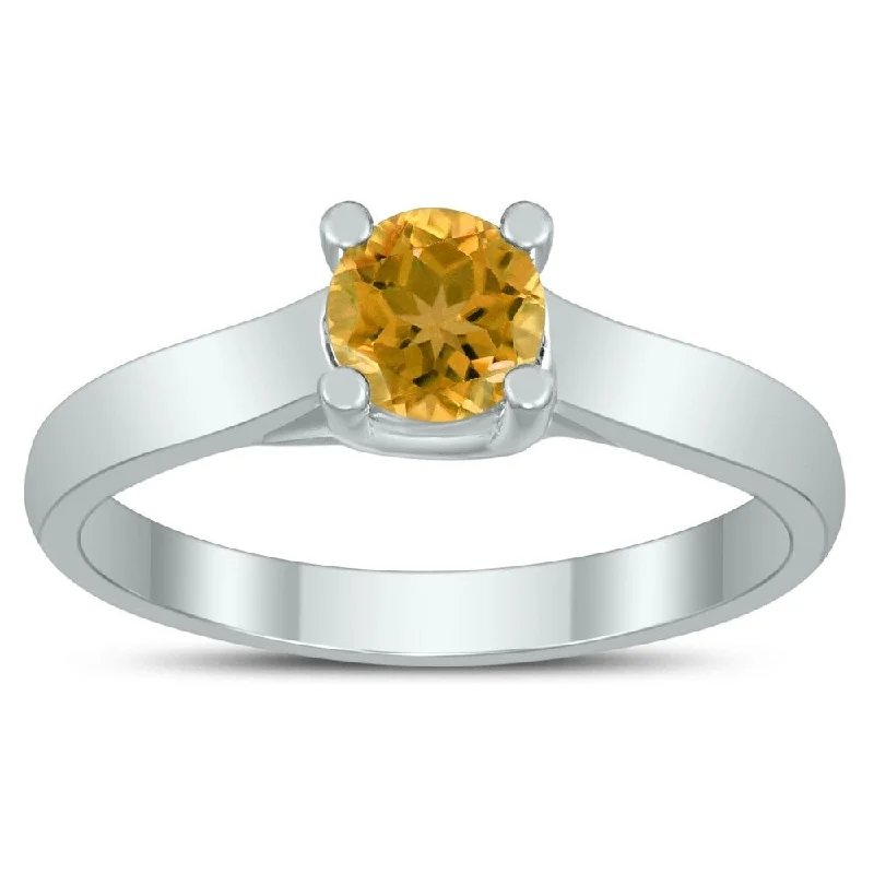 Round 5MM Citrine Cathedral Solitaire Ring in 10K White Gold