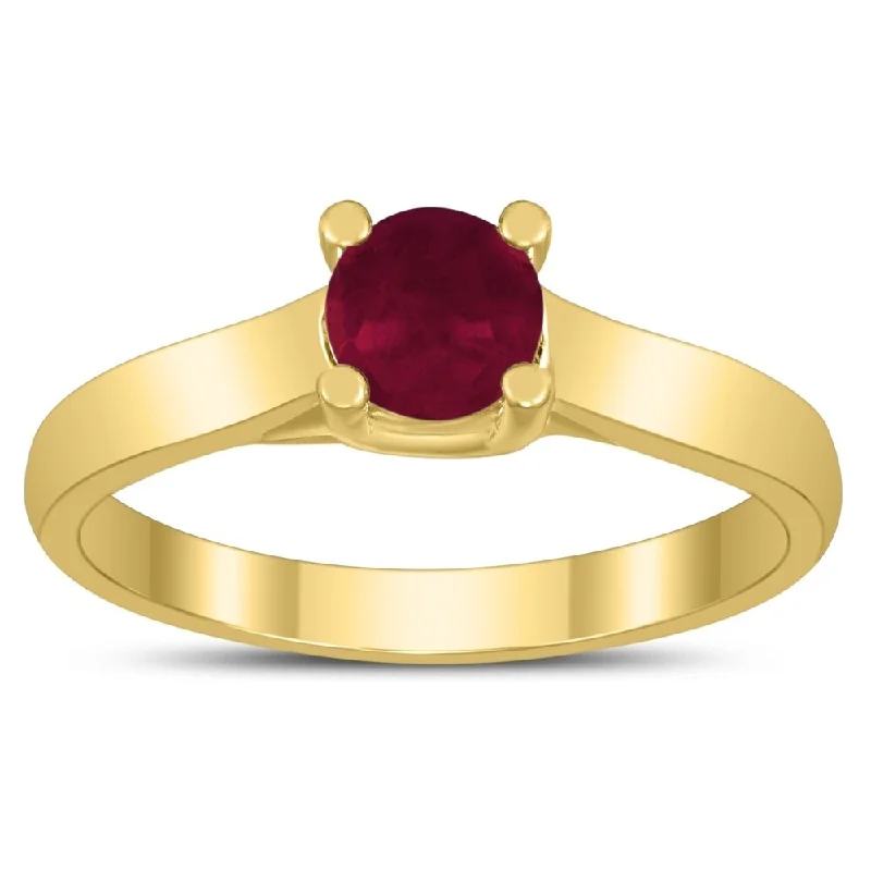 Round 5MM Ruby Cathedral Solitaire Ring in 10K Yellow Gold