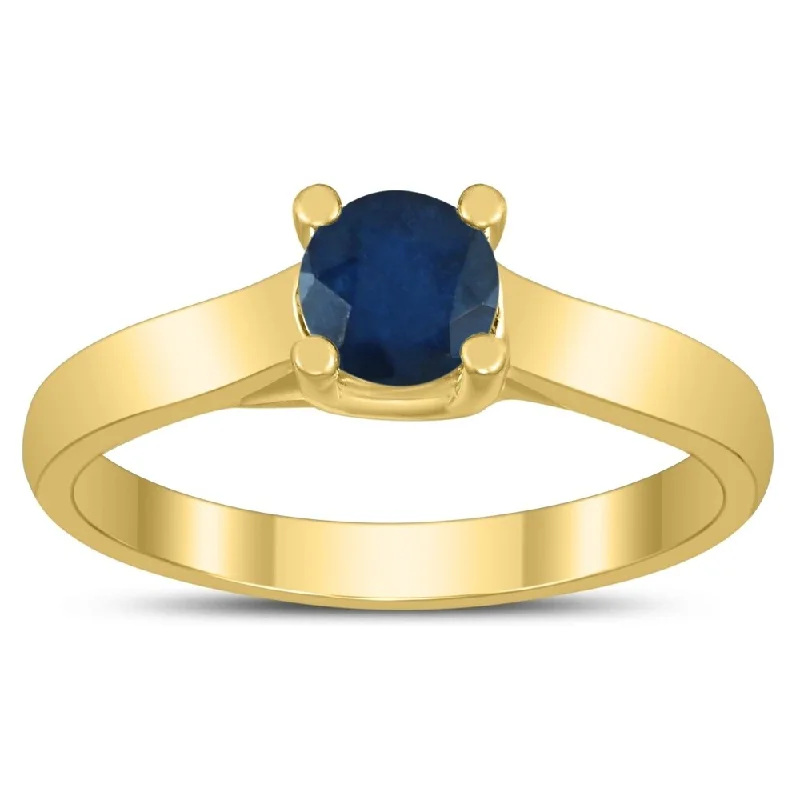 Round 5MM Sapphire Cathedral Solitaire Ring in 10K Yellow Gold