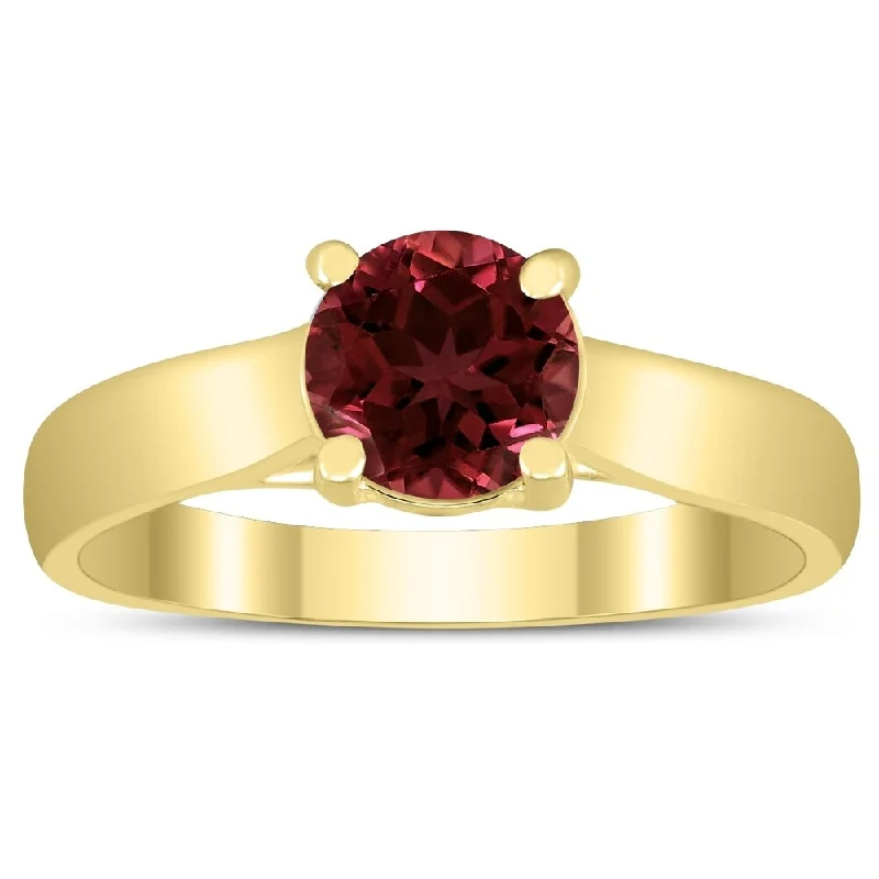 Round 6MM Garnet Cathedral Solitaire Ring in 10K Yellow Gold