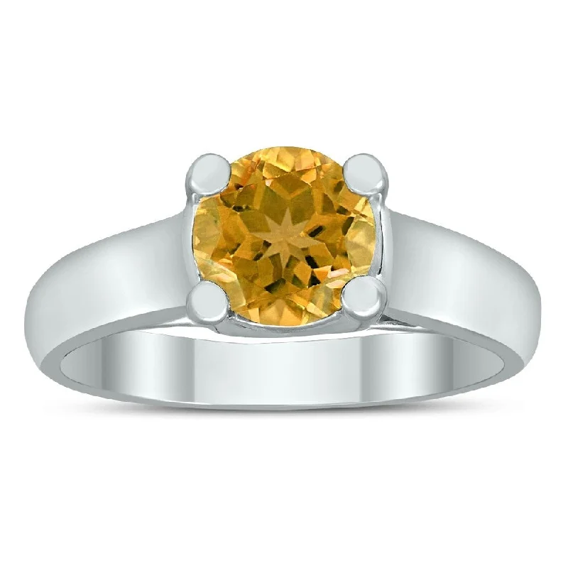 Round 7MM Citrine Cathedral Solitaire Ring in 10K White Gold