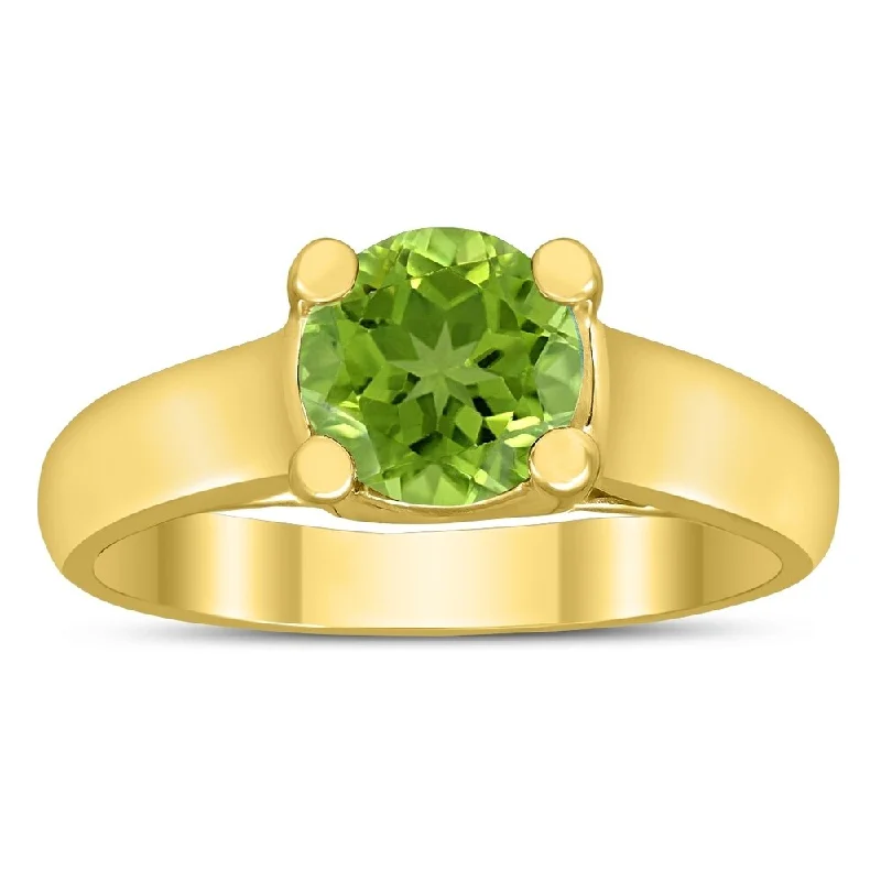 Round 7MM Peridot Cathedral Solitaire Ring in 10K Yellow Gold