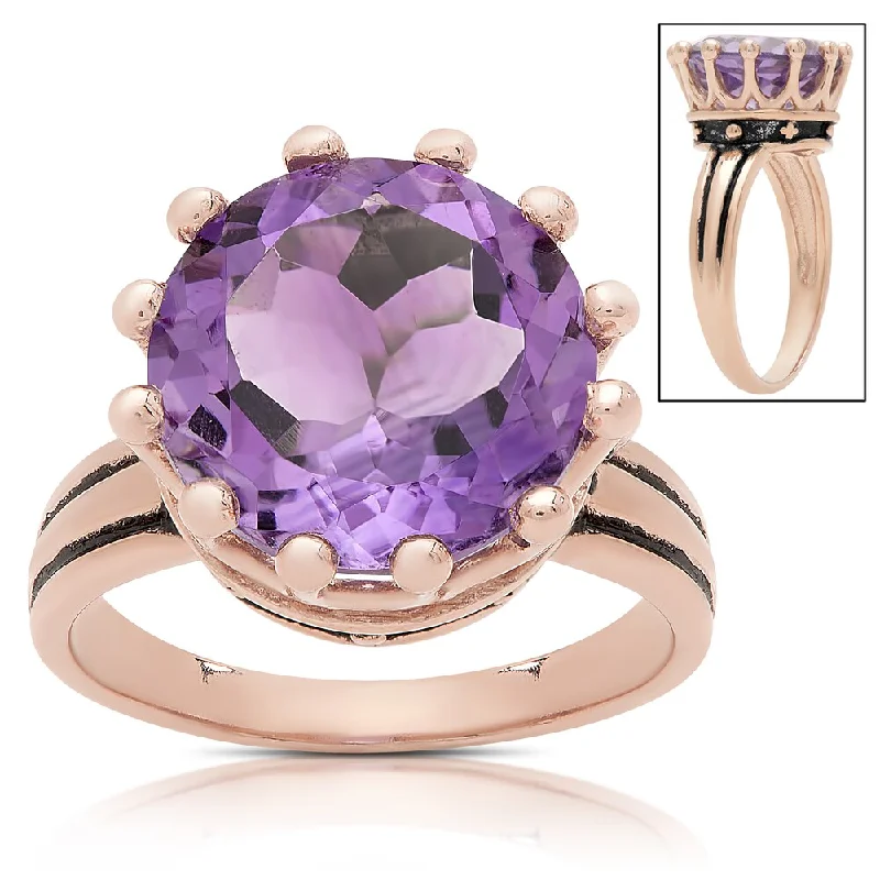 Samantha Stone Rose Gold Over Sterling Silver Simulated Amethyst Crown Design Ring