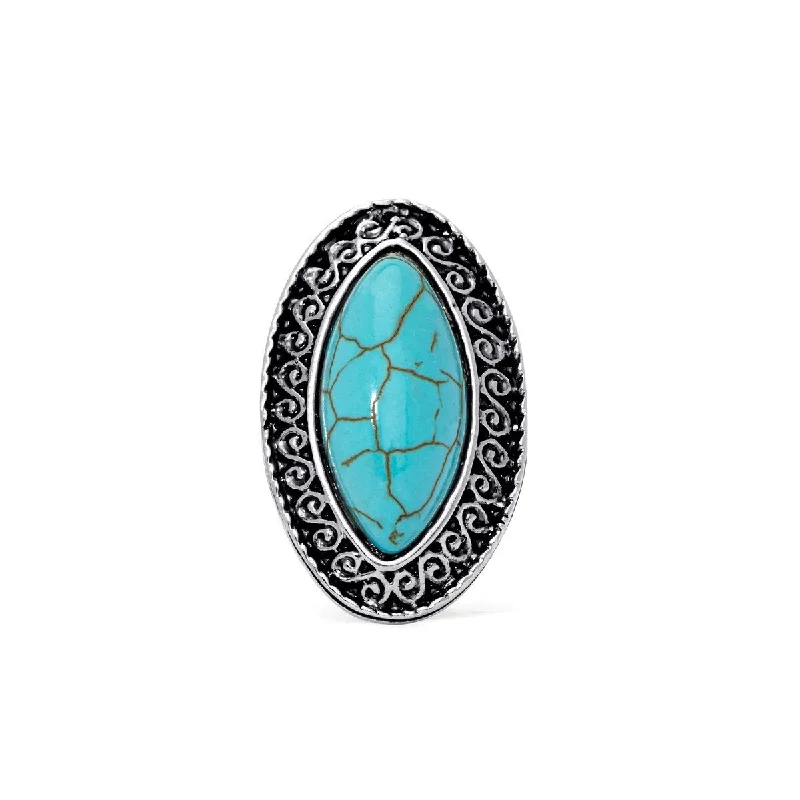 Silver Plated Simulated Turquoise Marquise Ring