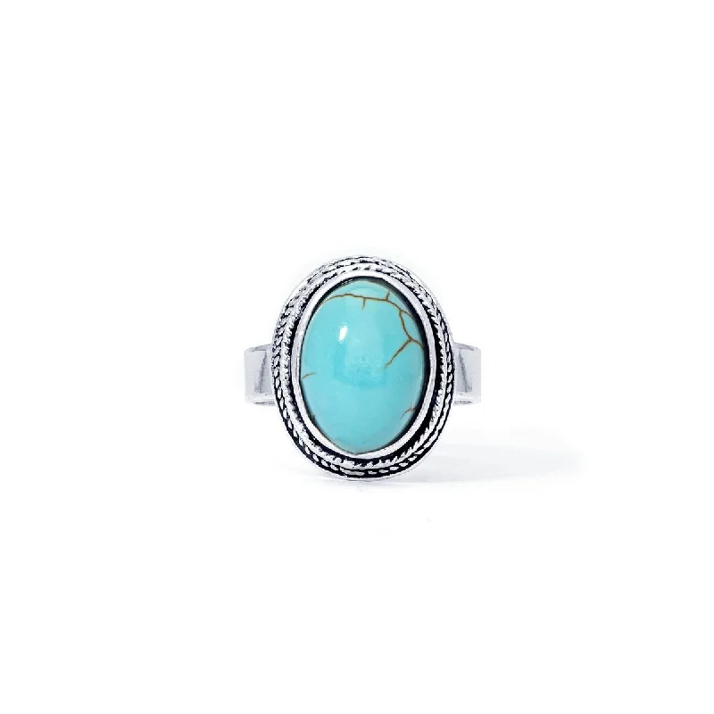 Silver Plated Simulated Turquoise Oval Ring