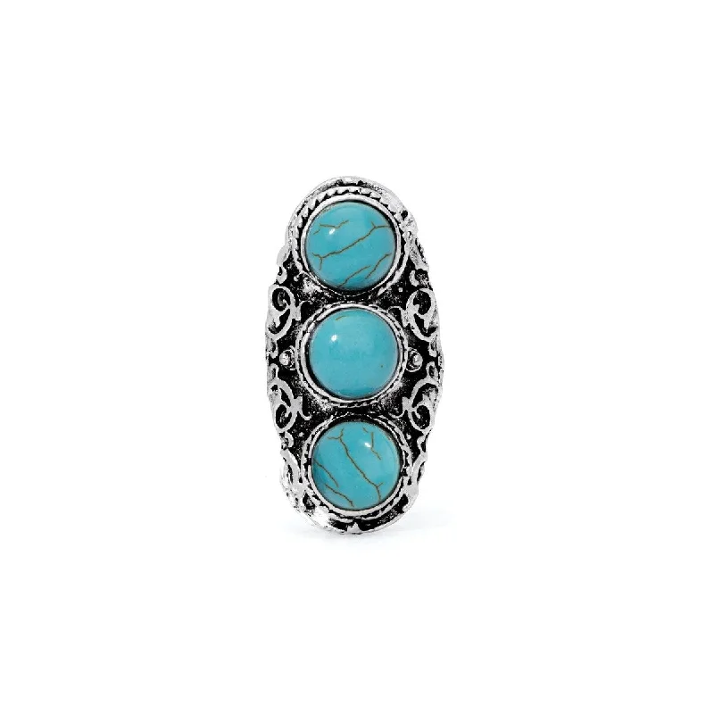 Silver Plated Simulated Turquoise Triple Stone Ring