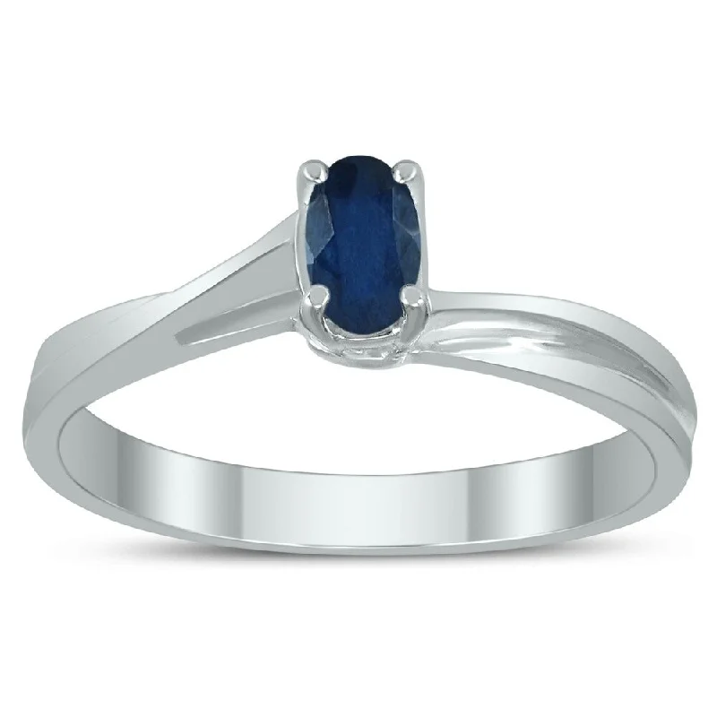 Solitaire Oval 5X3MM Sapphire Gemstone Twist Ring in 10K White Gold