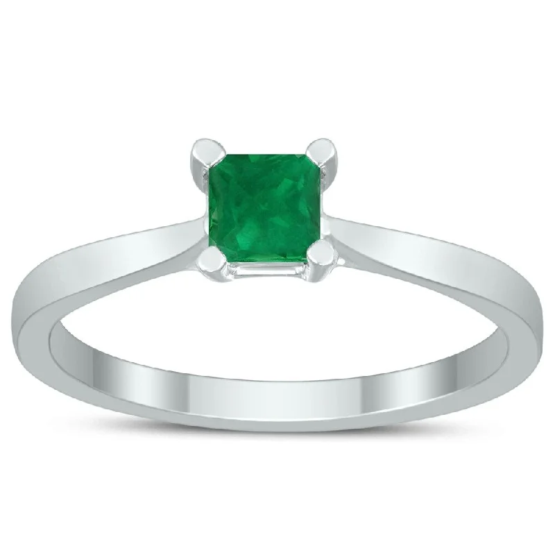 Square Princess Cut 4MM Emerald Solitaire Ring in 10K White Gold