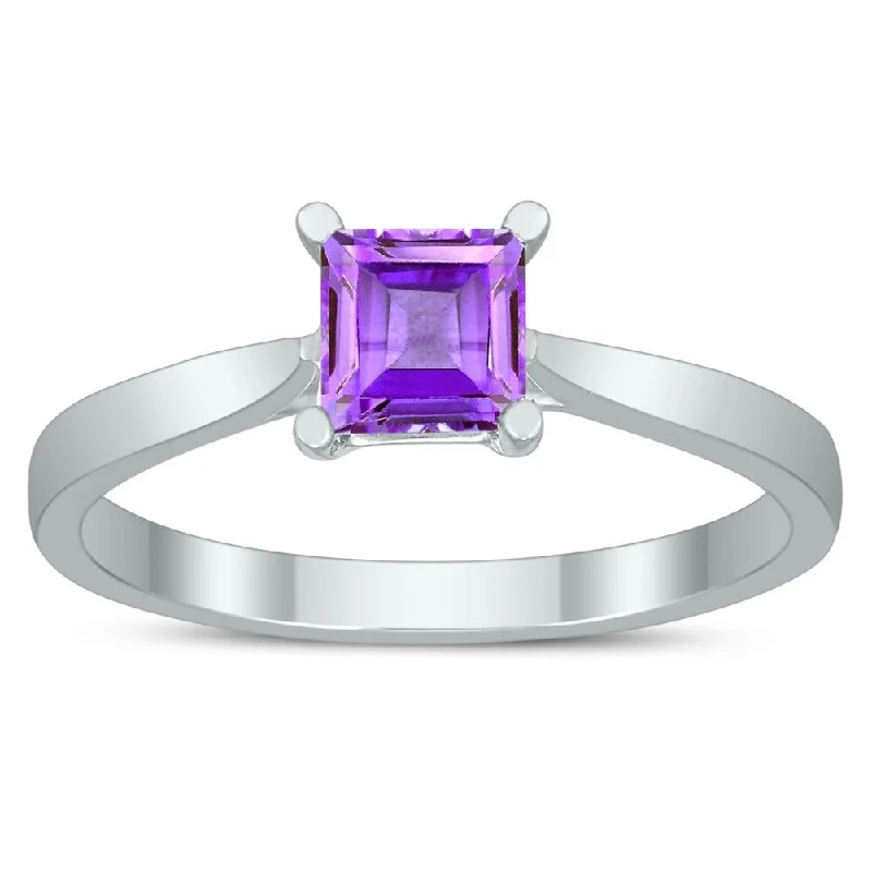 Square Princess Cut 5MM Amethyst Solitaire Ring in 10K White Gold