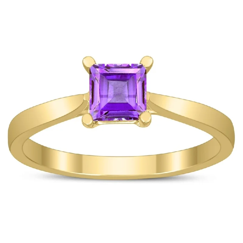 Square Princess Cut 5MM Amethyst Solitaire Ring in 10K Yellow Gold