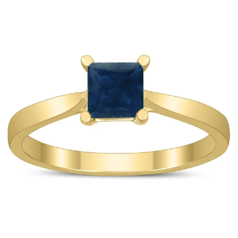 Square Princess Cut 5MM Sapphire Solitaire Ring in 10K Yellow Gold