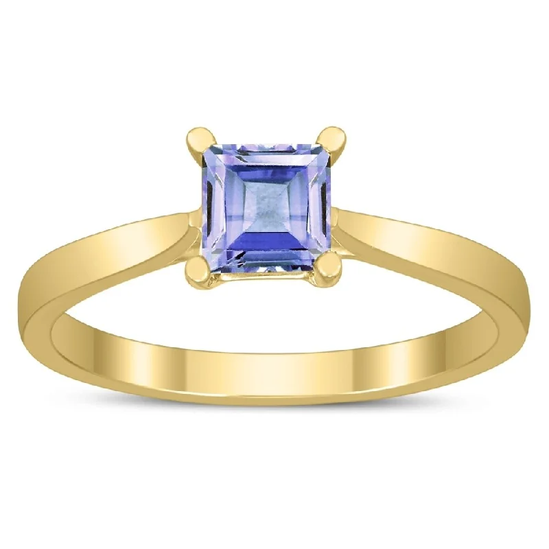 Square Princess Cut 5MM Tanzanite Solitaire Ring in 10K Yellow Gold