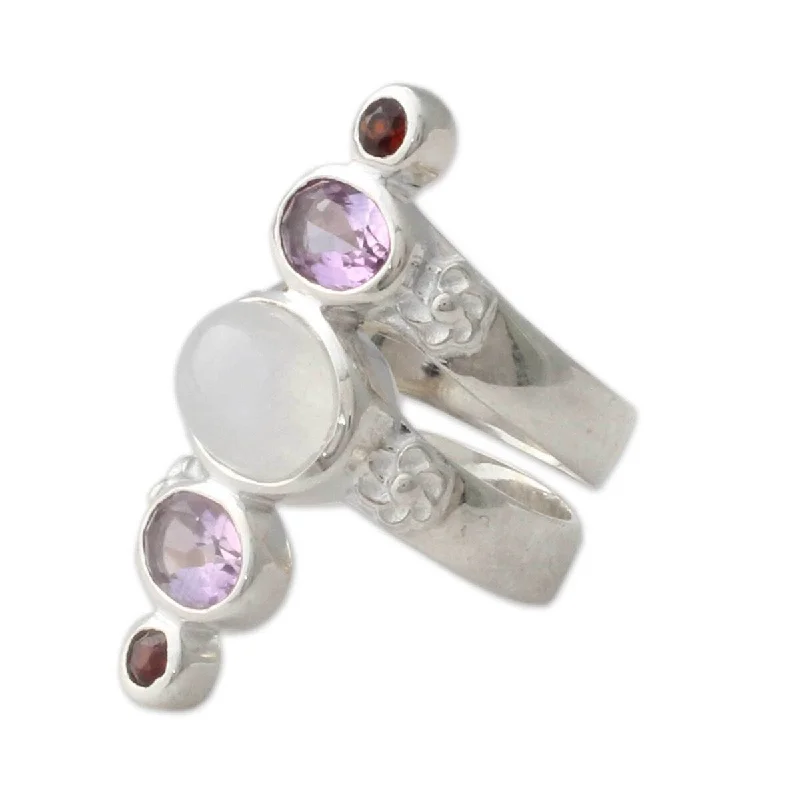 Sterling Silver 'Spiral Enchantment' Multi-gemstone Ring