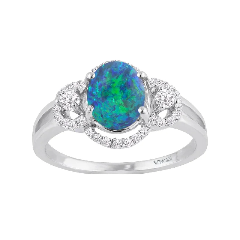 Sterling Silver with Blue Opal and White Zircon Engagement Ring