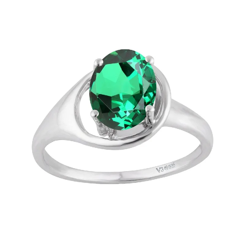 Sterling Silver with Emerald Soliltaire Ring