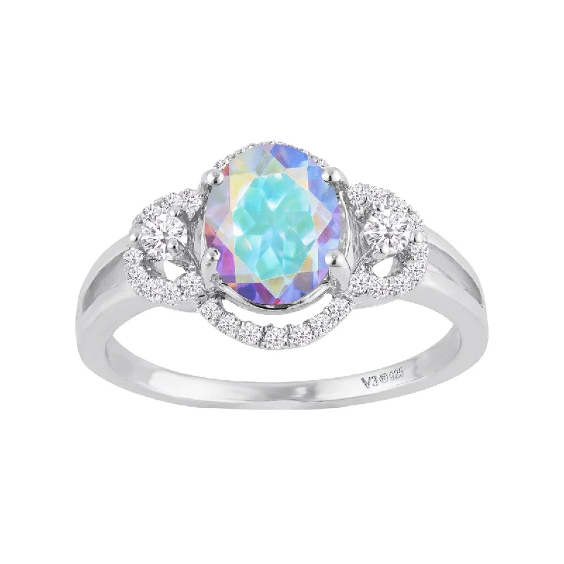 Sterling Silver with Mercury Opal Topaz & White Zircon Engagement Ring