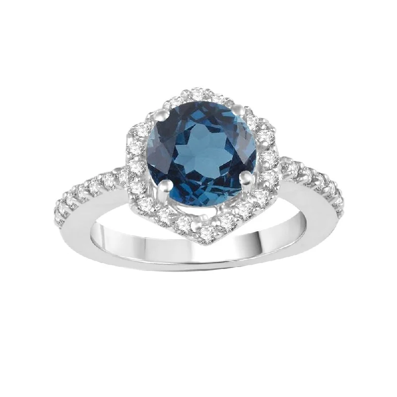 Sterling Silver with Natural London Blue Topaz and White Topaz Ring