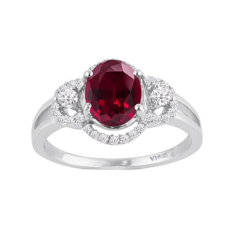 Sterling Silver with Ruby and White Zircon Engagement Ring