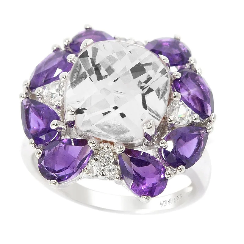 Sterling Silver with White Quartz, Amethyst and White Zircon Ring