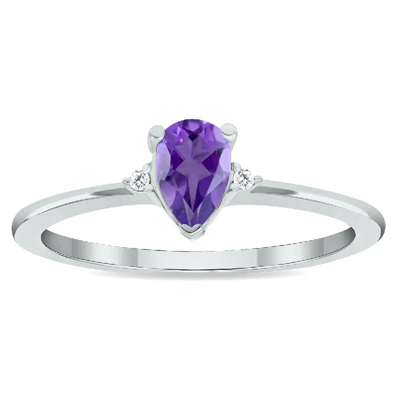 Women's Amethyst and Diamond Classic Band in 10K White Gold